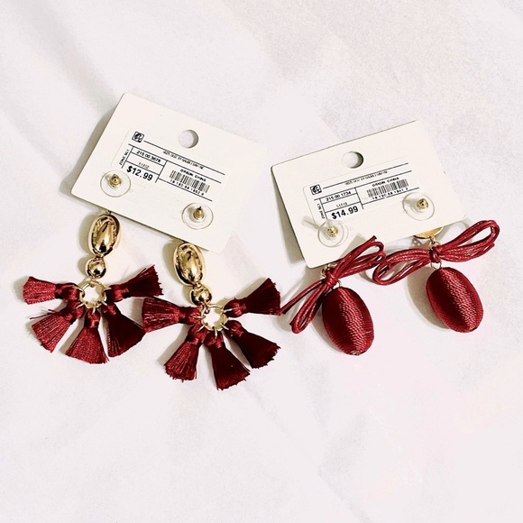 SUGARFIX x BAUBLEBAR Bundle of 2 wine & gold tassel & wrapped stud earrings NWT - Picture 7 of 8